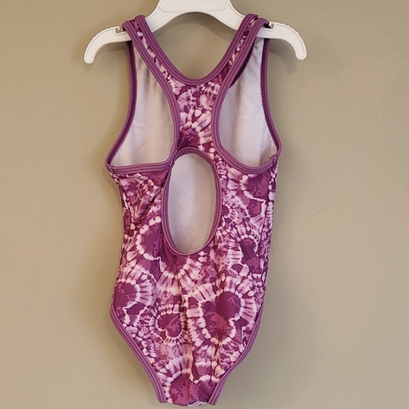 Tye Dye heart pattern purple/white one piece swimsuit - Picture 2 of 3